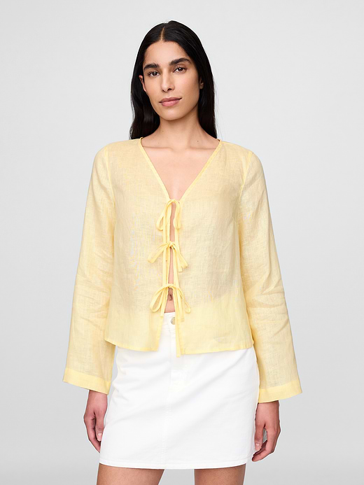 Gap 100% Linen Tie-Front Shirt — photo 1