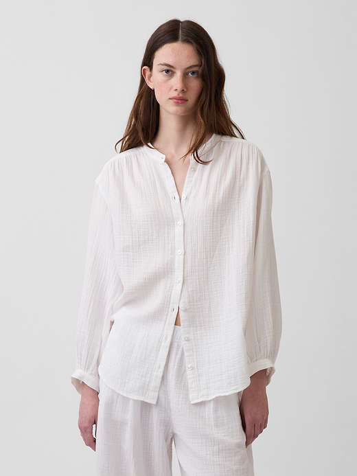 Gap Cotton Gauze Oversized Collarless Shirt — photo 1