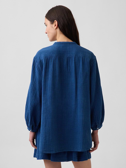 Gap Cotton Gauze Oversized Collarless Shirt — photo 4