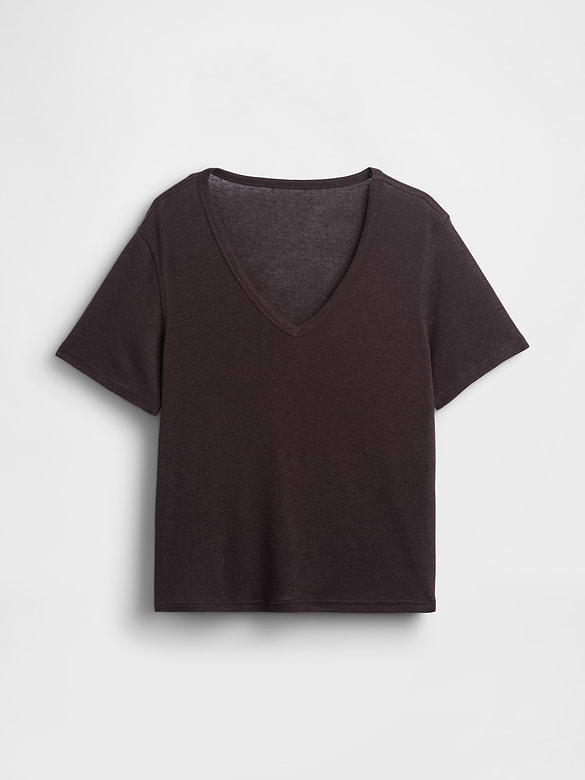 Gap Linen-Blend Relaxed V-Neck T-Shirt — photo 5