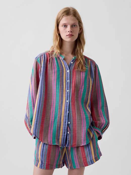 Gap Cotton Gauze Oversized Collarless Shirt — photo 1