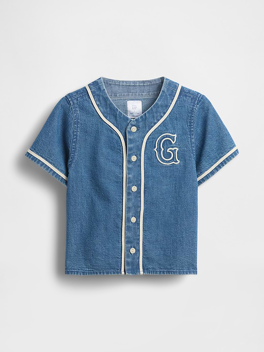 Gap Baby & Toddler Denim Varsity Logo Baseball Shirt — photo 3