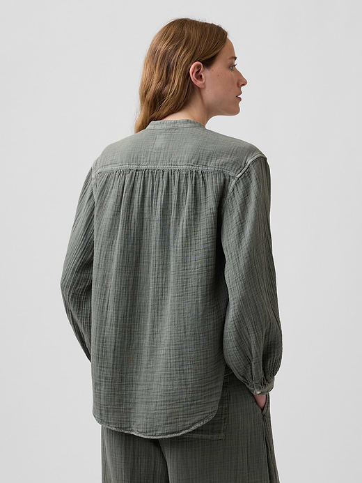 Gap Cotton Gauze Oversized Collarless Shirt — photo 4