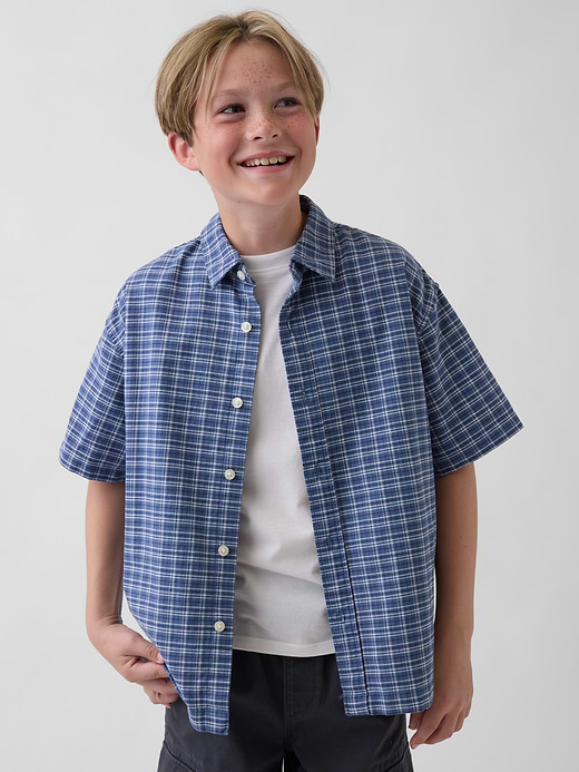 Gap Kids Relaxed Plaid Oxford Shirt — photo 1