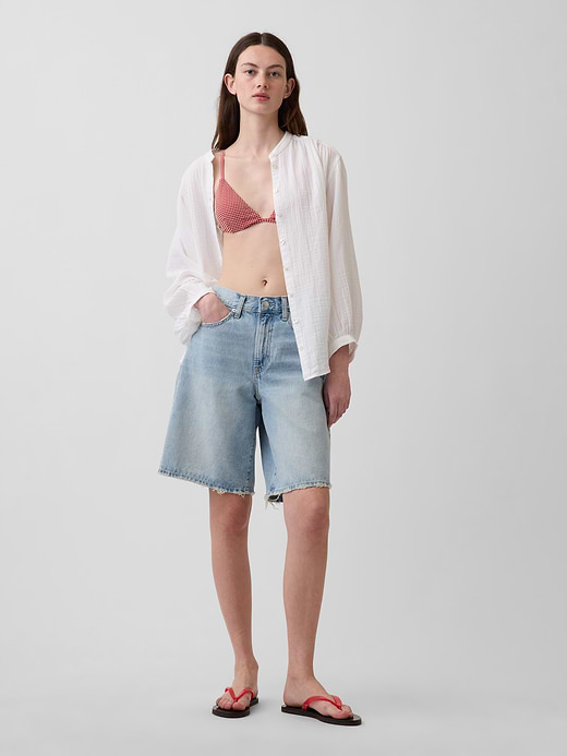 Gap Cotton Gauze Oversized Collarless Shirt — photo 3