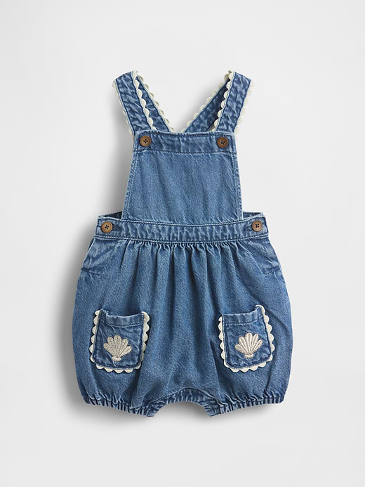Gap Baby Denim Stripe Bear Pocket Bubble Overalls — photo 1