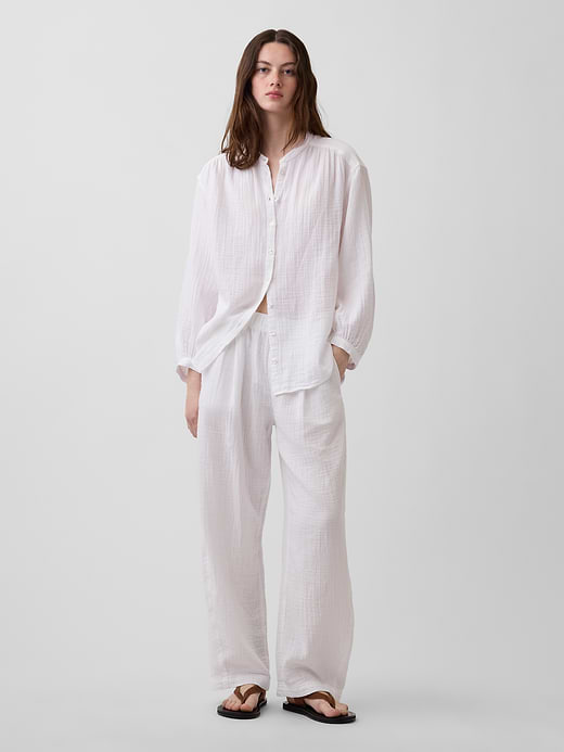 Gap Cotton Gauze Oversized Collarless Shirt — photo 6