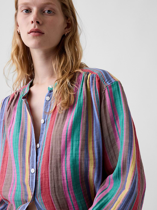 Gap Cotton Gauze Oversized Collarless Shirt — photo 5