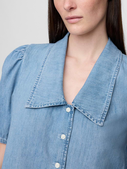 Gap Denim Puff-Sleeve Collared Shirt — photo 6