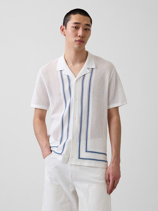 Gap Stripe Camp Collar Sweater Shirt — photo 1