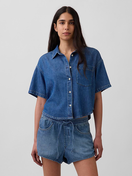 Gap UltraSoft Denim Oversized Camp Shirt — photo 1