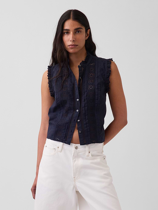 Gap Lace-Trim Pintuck Button-Front Top — photo 1