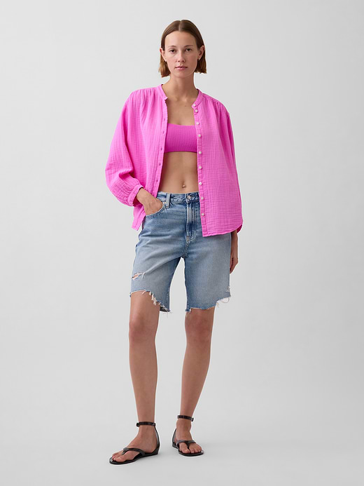 Gap Cotton Gauze Oversized Collarless Shirt — photo 3