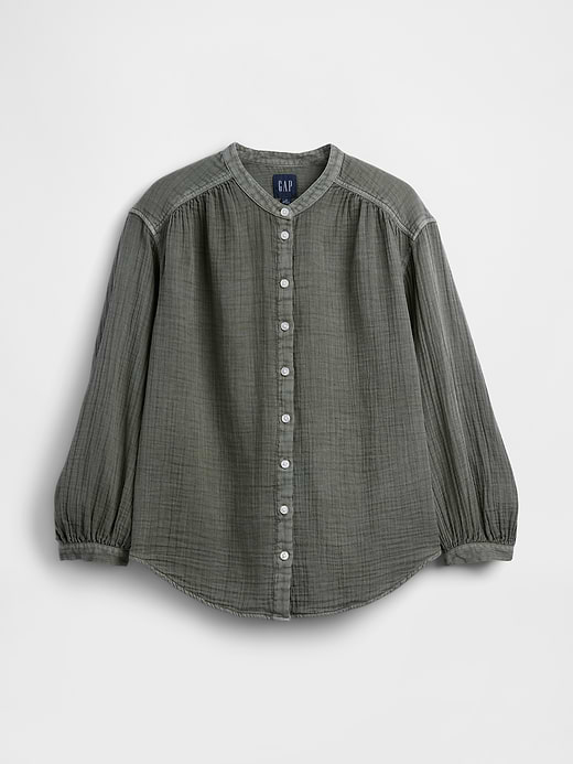 Gap Cotton Gauze Oversized Collarless Shirt — photo 6