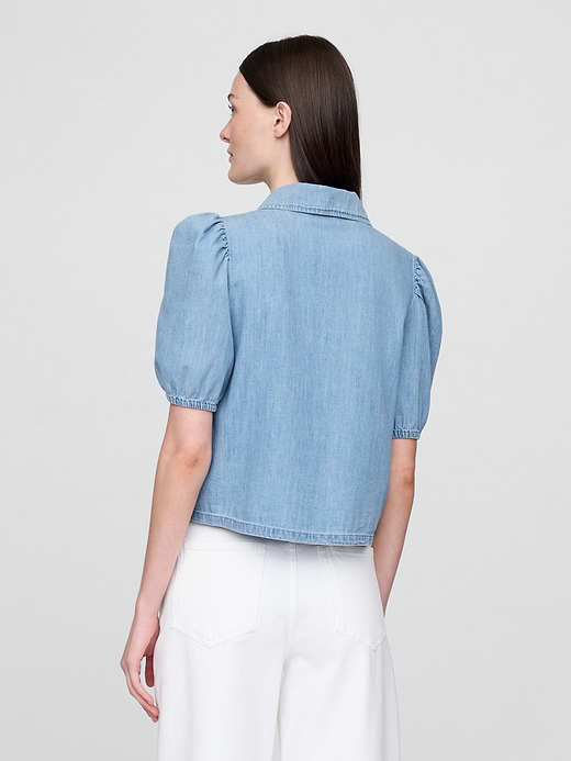Gap Denim Puff-Sleeve Collared Shirt — photo 4