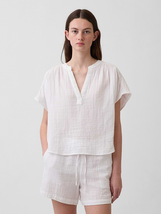 Gap Cotton Gauze Oversized Split-Neck Top — photo 1