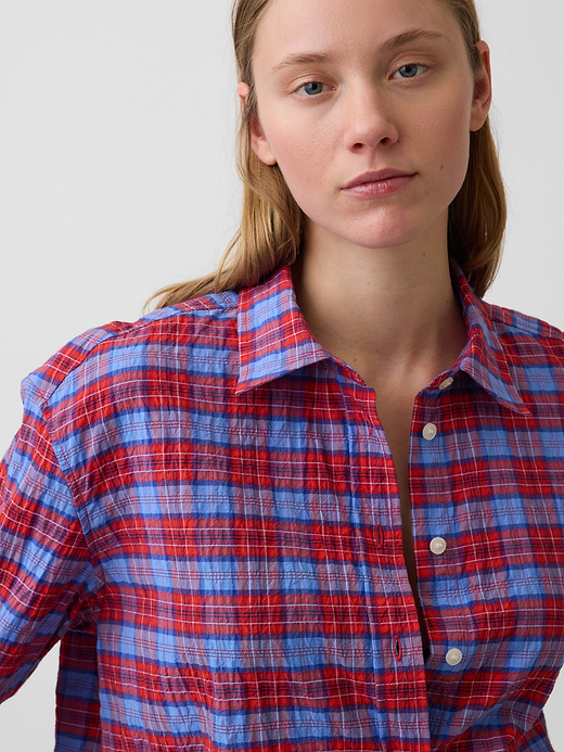 Gap Seersucker Plaid Oversized Shirt — photo 5