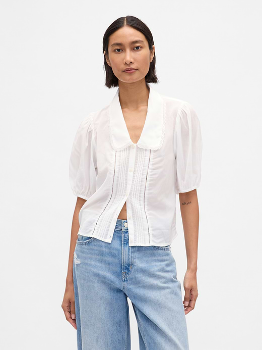 Gap Puff-Sleeve Collared Top — photo 1