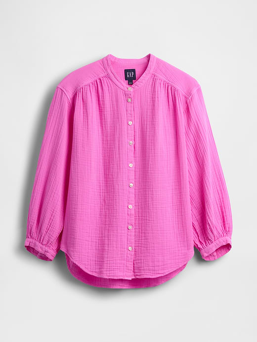 Gap Cotton Gauze Oversized Collarless Shirt — photo 6
