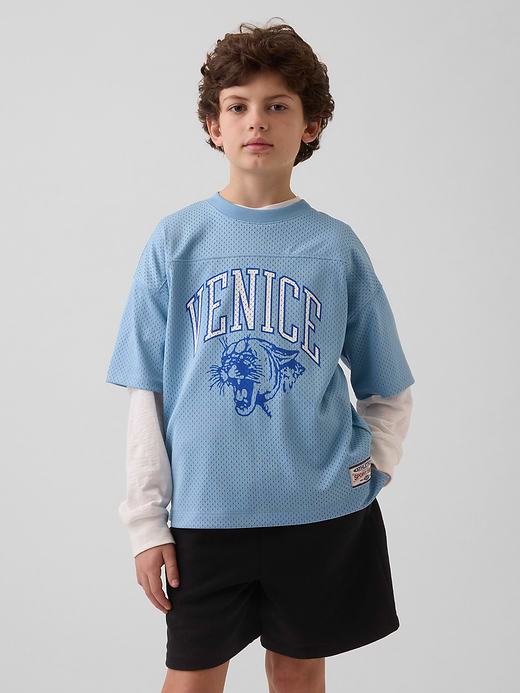 Gap Kids Mesh Oversized Graphic Jersey T-Shirt — photo 1