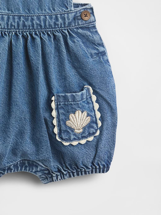 Gap Baby Denim Stripe Bear Pocket Bubble Overalls — photo 4