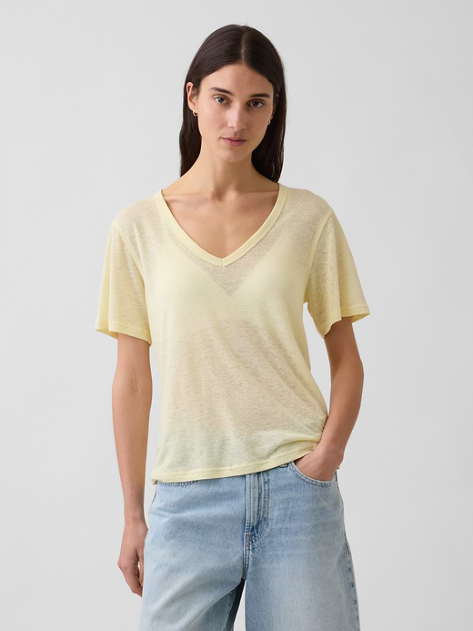 Gap Linen-Blend Relaxed V-Neck T-Shirt — photo 1