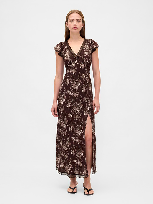 Gap Lace-Trim V-Neck Crepe Maxi Dress — photo 1