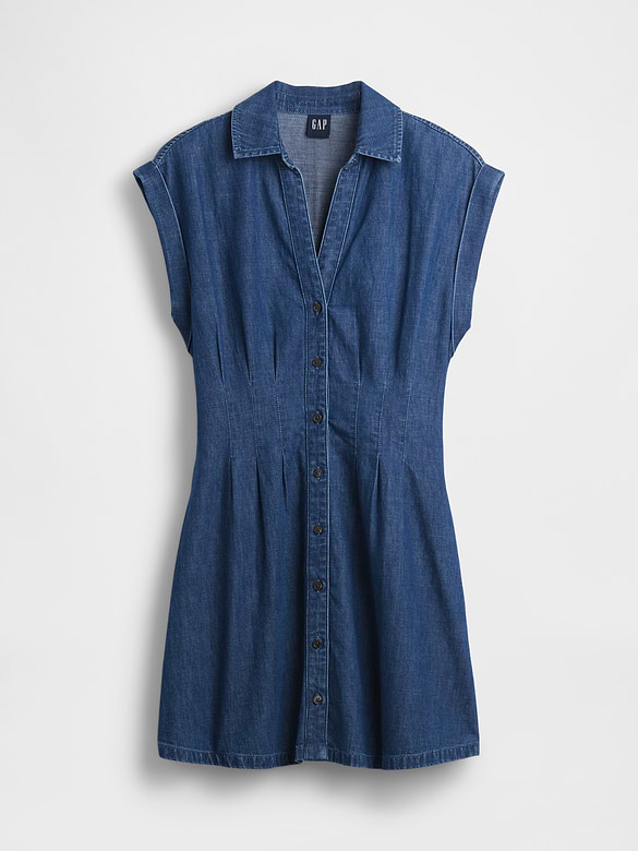 Gap Denim Pleated Mini Shirtdress — photo 6