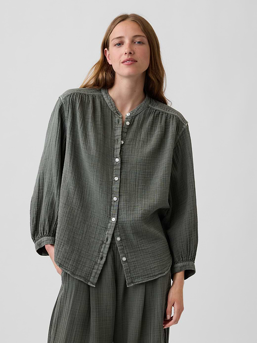 Gap Cotton Gauze Oversized Collarless Shirt — photo 1