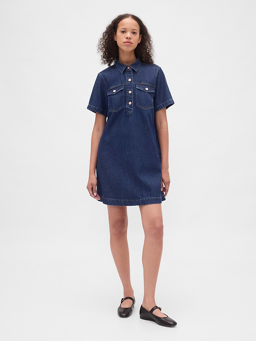 Gap UltraSoft Denim Popover Mini Dress — photo 1