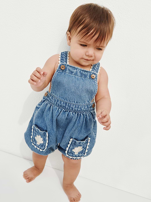 Gap Baby Denim Stripe Bear Pocket Bubble Overalls — photo 5