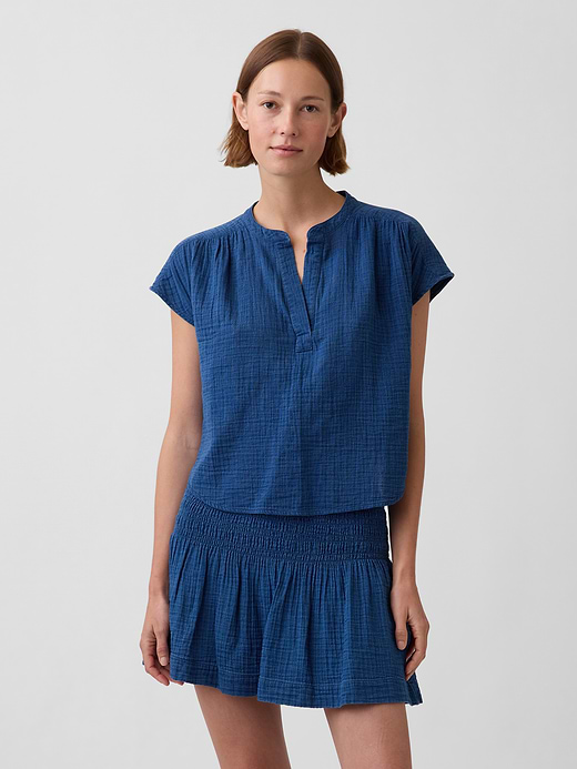 Gap Cotton Gauze Oversized Split-Neck Top — photo 1