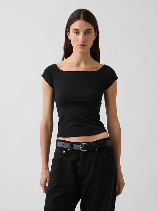 Gap CloseKnit Jersey Off-Shoulder Crop T-Shirt — photo 1
