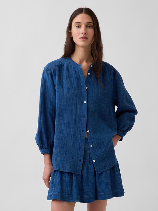 Gap Cotton Gauze Oversized Collarless Shirt — photo 1