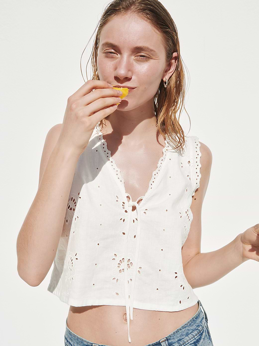 Gap Linen-Blend Embroidered Crop Shell Tank Top — photo 7