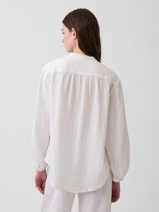 Gap Cotton Gauze Oversized Collarless Shirt — photo 4