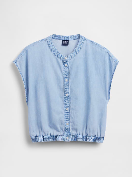 Gap Denim Cap-Sleeve Crop Button-Front Top — photo 6