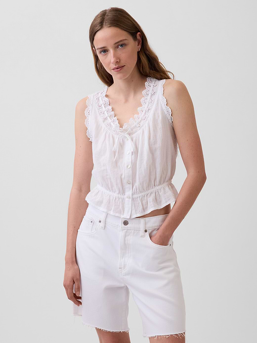 Gap Eyelet Tie-Front Crop Peplum Top — photo 1