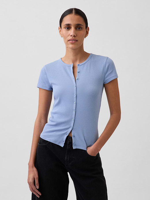 Gap Modern Rib Button-Front Crew T-Shirt — photo 1