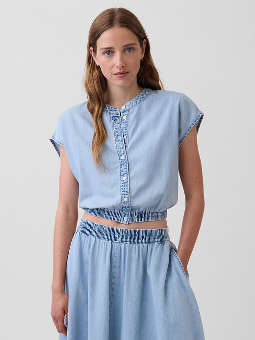 Gap Denim Cap-Sleeve Crop Button-Front Top — photo 1