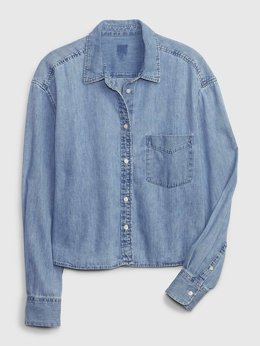 Gap UltraSoft Denim Oversized Straight-Hem Crop Shirt — photo 7