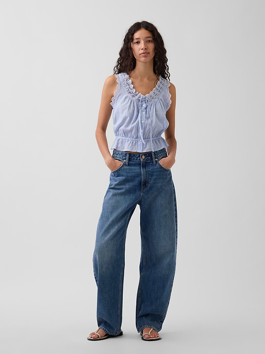 Gap Eyelet Tie-Front Crop Peplum Top — photo 3