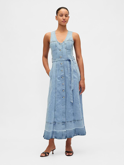 Gap Denim Tie-Belt Button-Front Maxi Dress — photo 1
