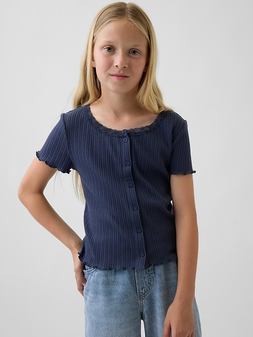 Gap Kids Pointelle Rib Button-Front T-Shirt — photo 1