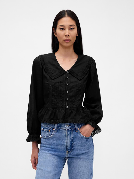 Gap Collared V-Neck Peplum Top — photo 1
