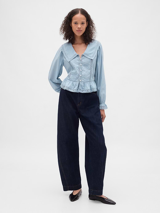 Gap Collared V-Neck Peplum Top — photo 3