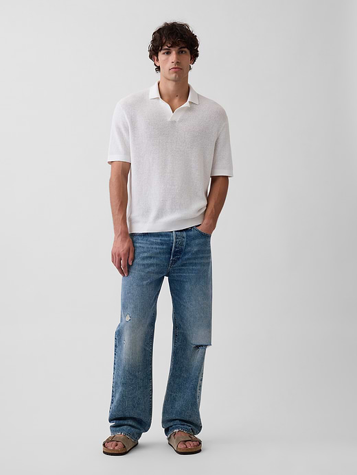 Gap Linen-Blend Camp Polo Sweater Shirt — photo 3