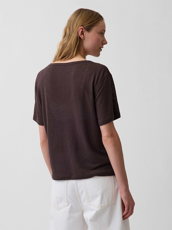 Gap Linen-Blend Relaxed V-Neck T-Shirt — photo 4