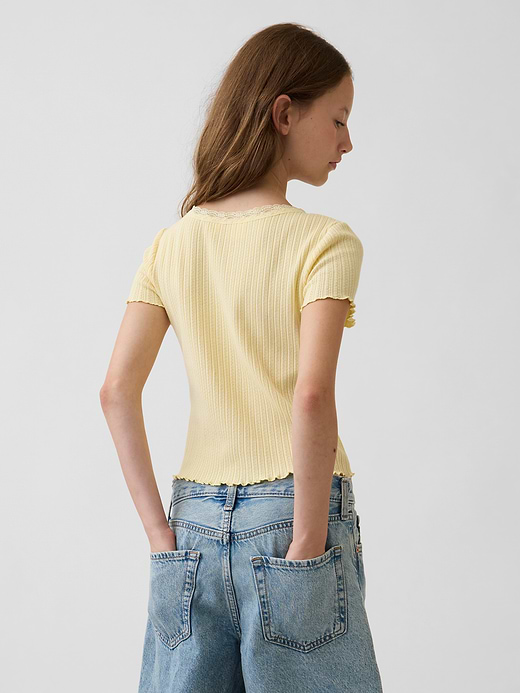 Gap Kids Pointelle Rib Button-Front T-Shirt — photo 4