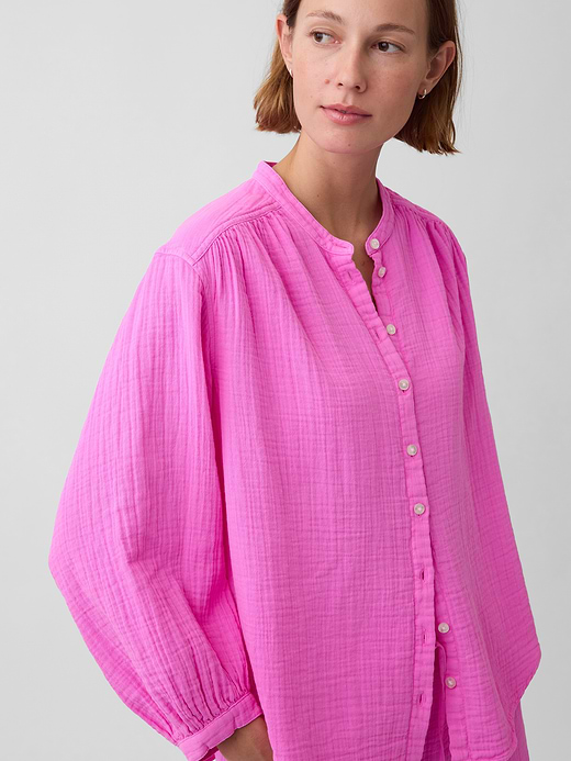 Gap Cotton Gauze Oversized Collarless Shirt — photo 5